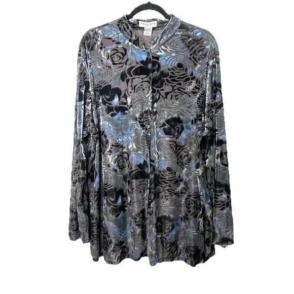 Vintage‎ Notations Velvet Burnout Tunic Top Plus Size 1X - Picture 7 of 12